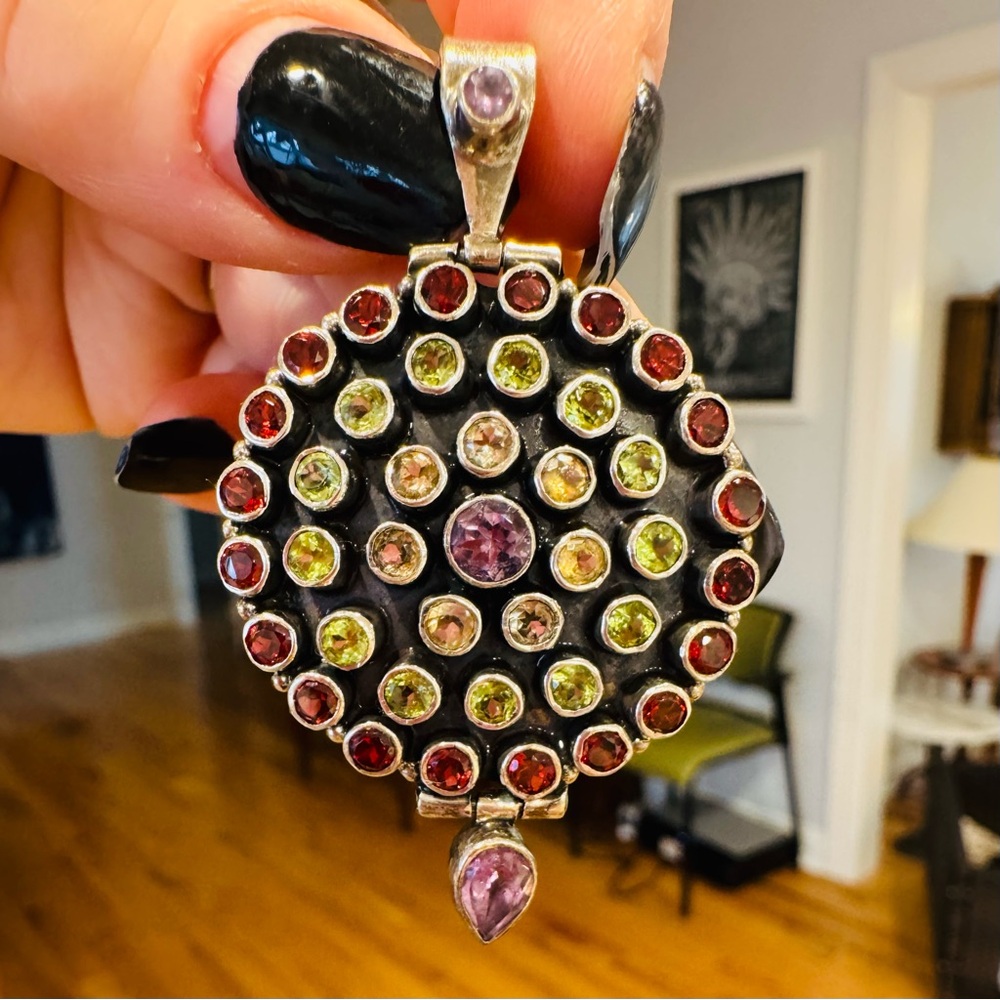 Multicolor Gemstone Pendant in sterling silver